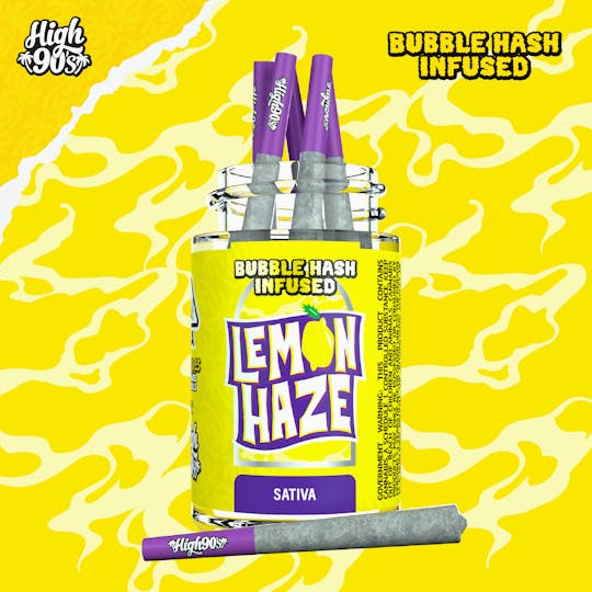 HIGH 90s - Lemon Haze - 0.5g High Fives Bubble Hash Infused Pre-Rolls 5 Pack - 1
