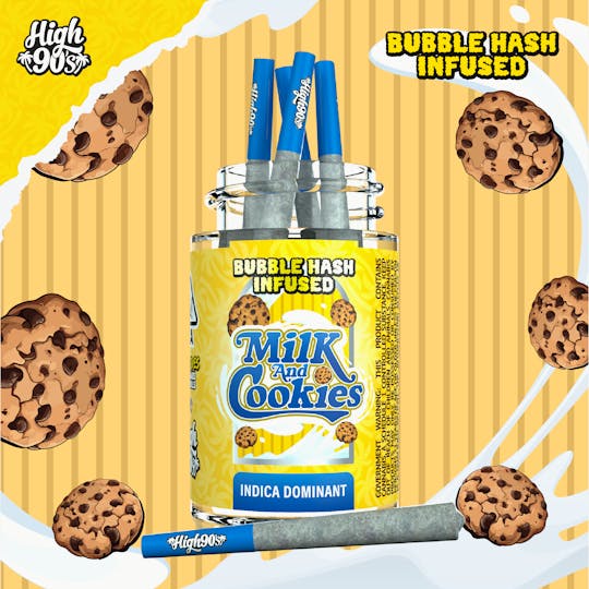 HIGH 90s - Milk and Cookies - 0.5g High Fives Bubble Hash Infused Pre-Rolls 5 Pack - 1