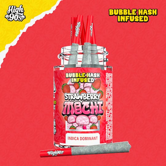 HIGH 90s - Strawberry Mochi - 0.5g High Fives Bubble Hash Infused Pre-Rolls 5 Pack - 1