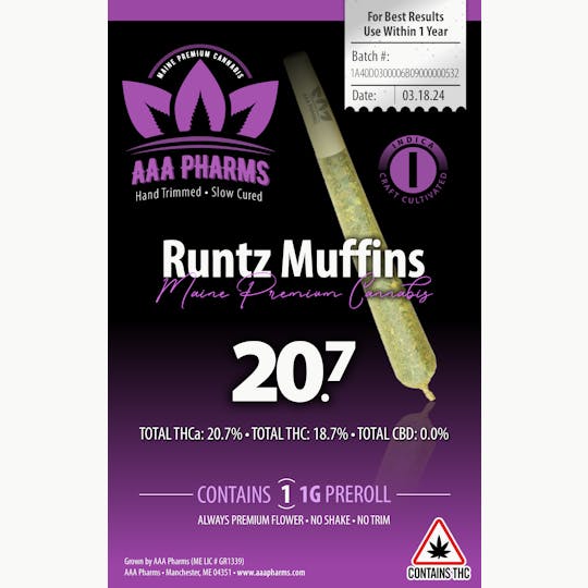 AAA Pharms - Runtz Muffins - 1g Pre Roll - 1