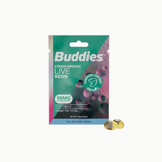 Buddies Brand - Live Resin 50mg Indica Capsule 2pc - 1