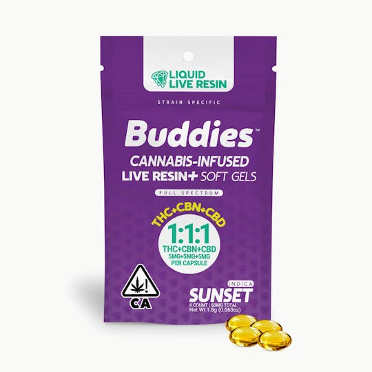 Buddies Brand - Live Resin Sunset THC/CBD/CBN 5mg:5mg:5mg Capsule 4pc - 1