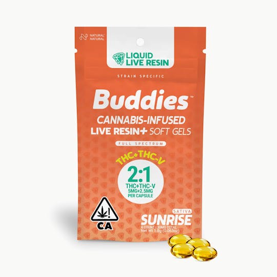 Buddies Brand - Live Resin Sunrise THC/THCv 5mg:2.5mg Capsule 4pc - 1