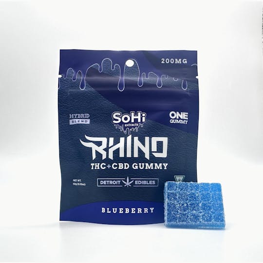 Detroit Edibles - Rhino Gummy - Blueberry - 200mg THC & 50mg CBD - 1