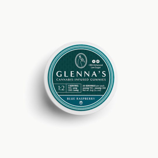 Glenna's - Glenna's Blue Raspberry 5MG THC, 10MG CBD, 20c tin, 100mg Total per Tin - 1