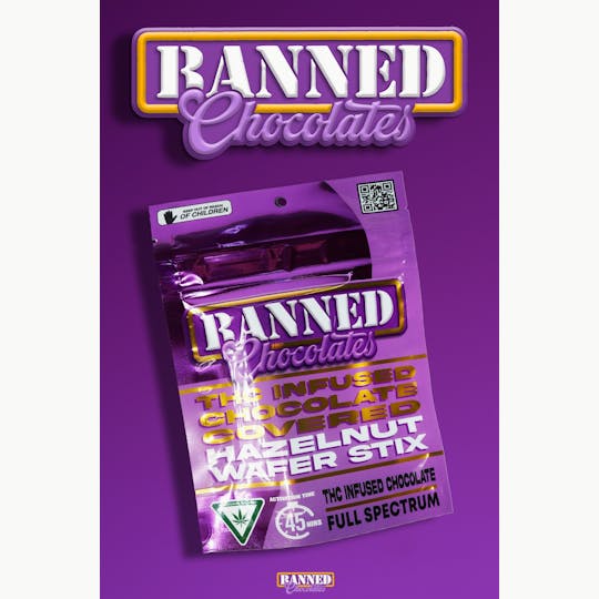 Banned Edible Co - CHOCOLATE COVERED HAZELNUT WAFER STICKS 200MG | 3 PACK - 1