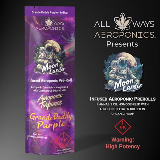 All Ways Aeroponics - Moon Lander Infused Pre-Roll - Grand Daddy Purple 1g - 1