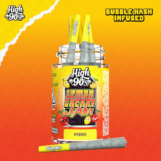 HIGH 90s - Lemon Cherry Jam - 0.5g High Fives Bubble Hash Infused Pre-Rolls 5 Pack - 1