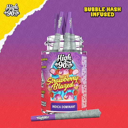 HIGH 90s - Strawberry Blazed - 0.5g High Fives Bubble Hash Infused Pre-Rolls 5 Pack - 1