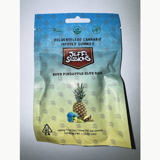 Jeff's Sessions - Jeff's Sessions Sour Blue Razz Pineapple Solventless Gummies - 1