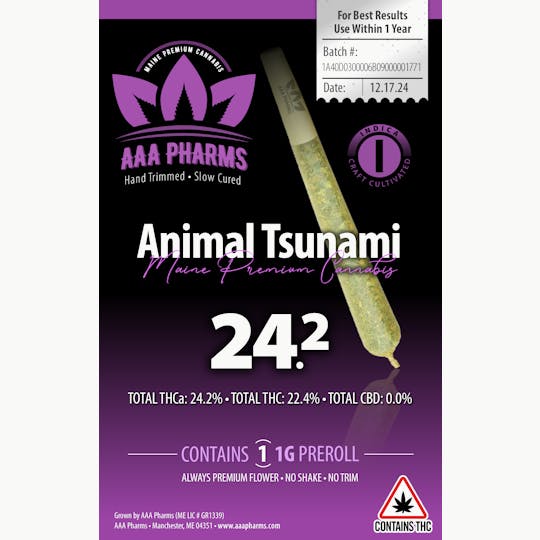 AAA Pharms - Animal Tsunami - 1g Pre Roll - 1