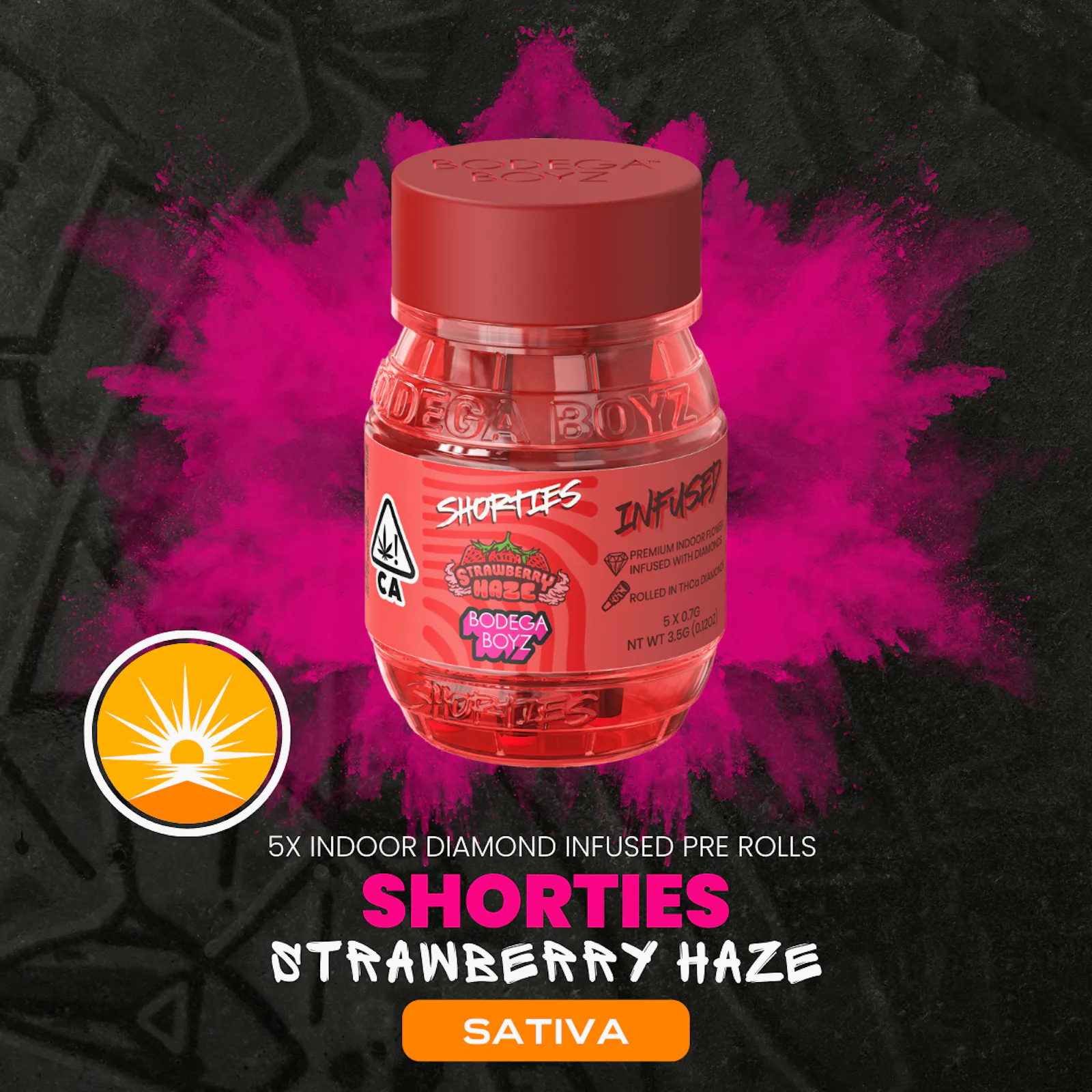 Shorties Strawberry Haze | 5 infused prerolls per Barrel: (SATIVA) | CA