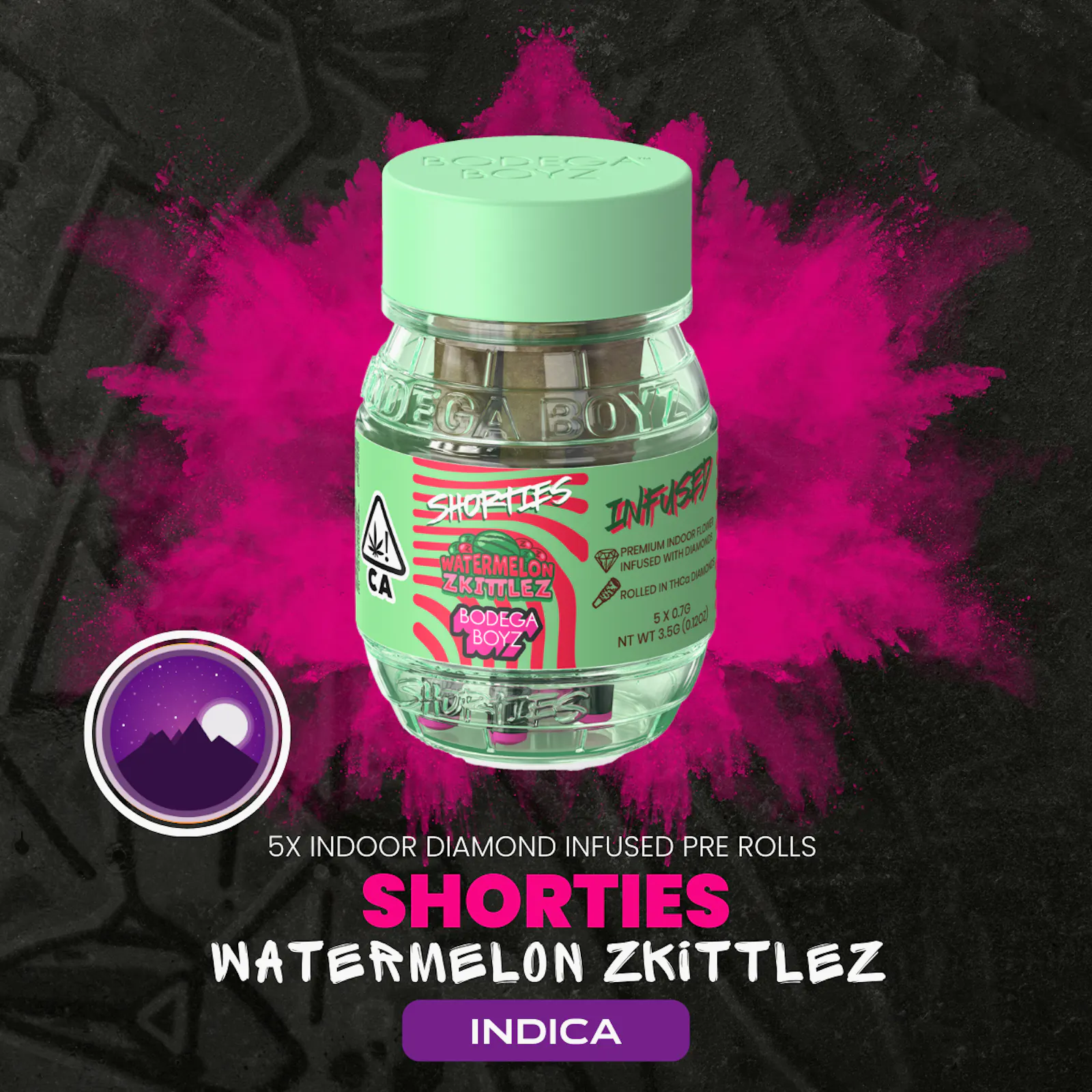 Shorties Watermelon Zkittlez | 5 infused prerolls per Barrel (INDICA) | CA