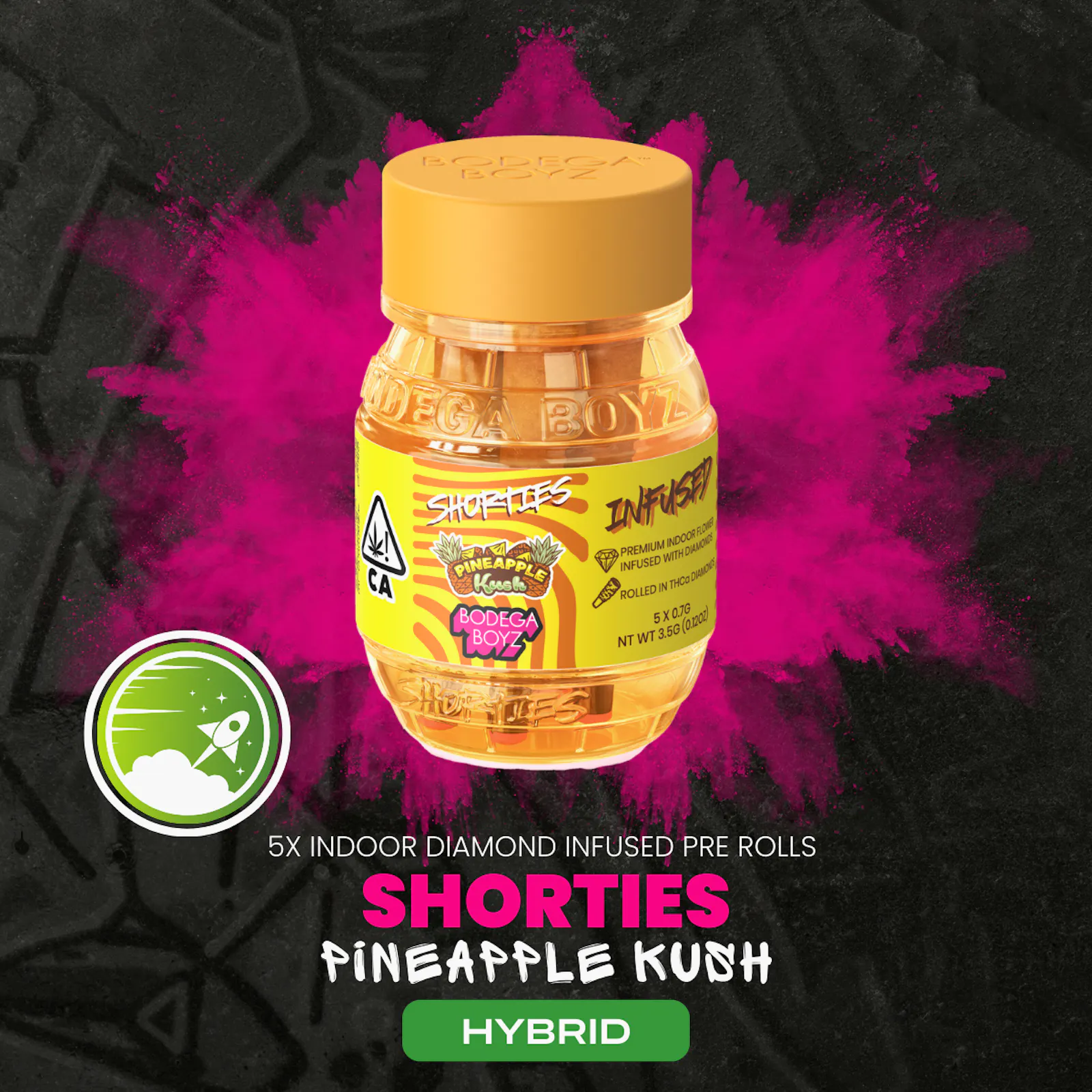 Shorties Pineapple Kush | 5 infused prerolls per Barrel (HYBRID) | CA