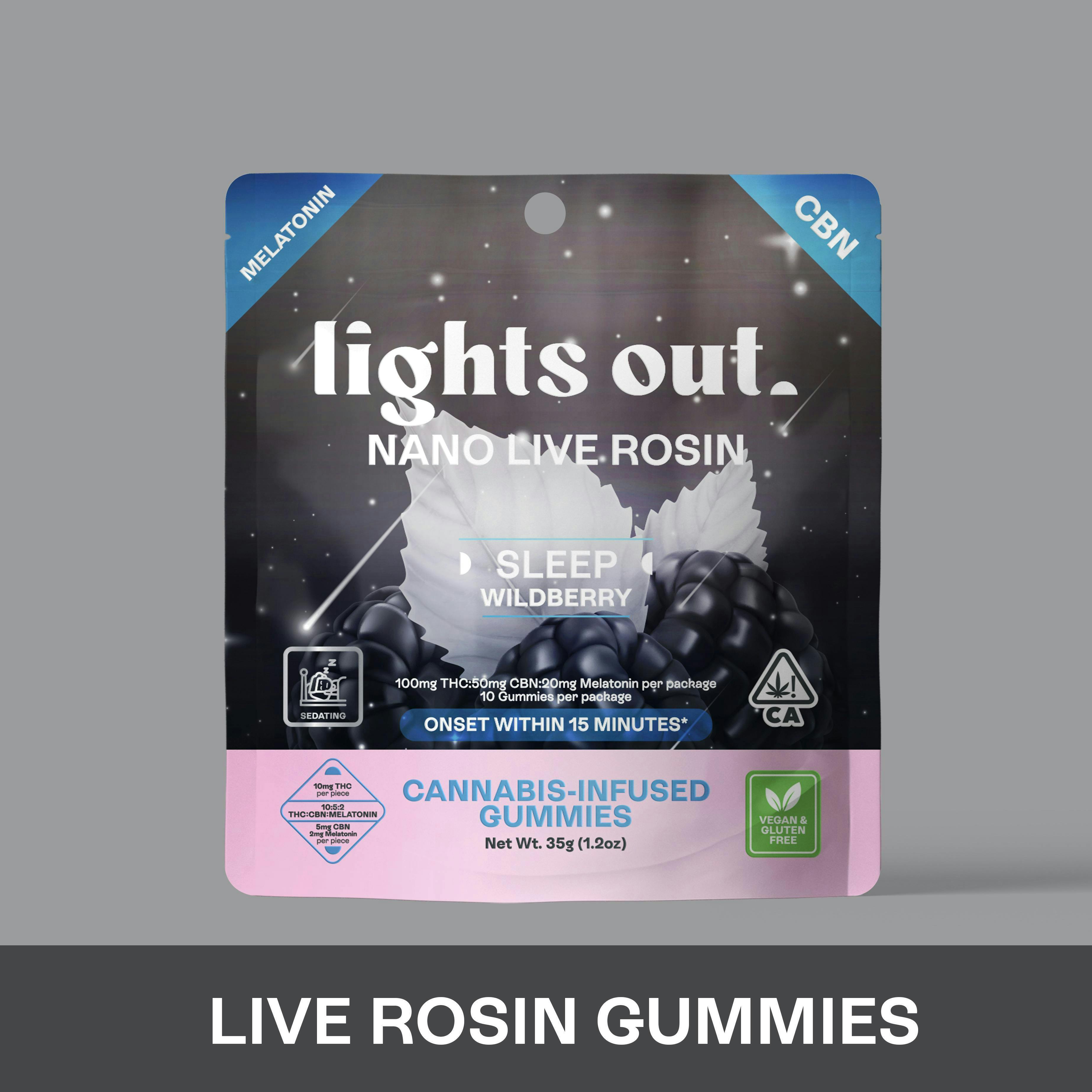 Lights Out - Wildberry (10:5:2 THC:CBN:MELATONIN) Sleep Live Rosin Nano Edible 100mg - 1