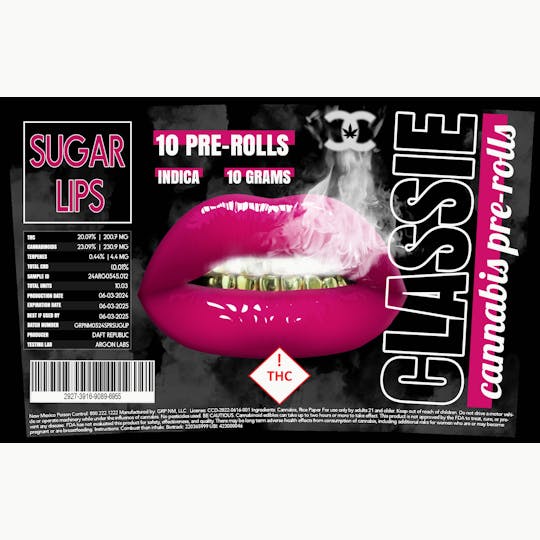 Pharmicated - Classie 10-1g Pre-Roll- Sugar Lips (I) - 1