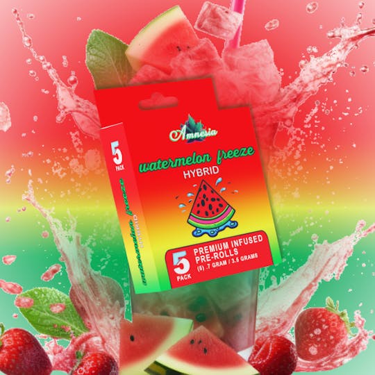 Amnesia MI - Watermelon Freeze - Infused PreRolls 5 Pack 3.5g - 1