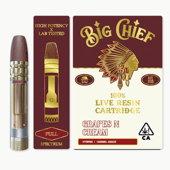 Big Chief - GRAPES N CREAM - 100% Live Resin 1G Cartridge - 1
