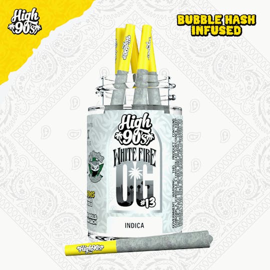HIGH 90s - White Fire OG #13 - 0.5g High Fives Bubble Hash Infused Pre-Rolls 5 Pack - 1
