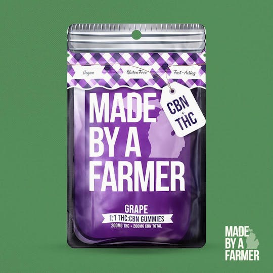 Made By A Farmer - 200mg THC + 200mg CBN (1:1) - Grape Gummies 10pcs x 20mg - 1
