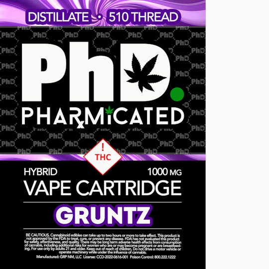 Pharmicated - Pharmicated 510 Thread Vape Cart - 1000 mg - Gruntz (H) - 1