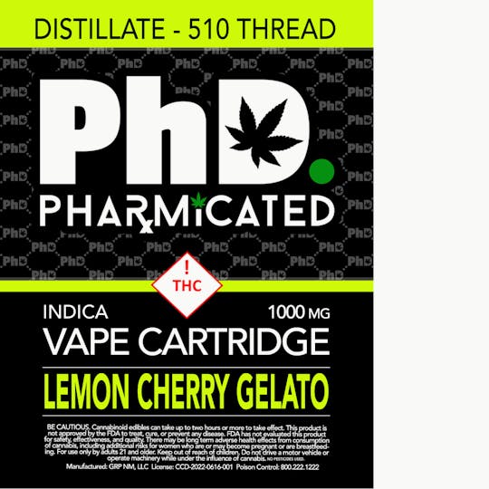 Pharmicated - Pharmicated 510 Thread Vape Cart - 1000 mg - Lemon Cherry Gelato (I) - 1