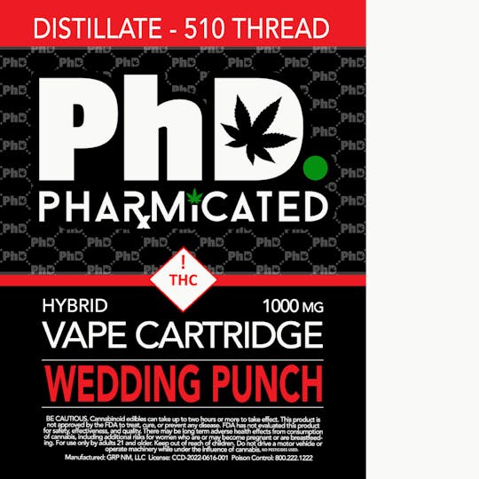 Pharmicated - Pharmicated 510 Thread Vape Cart - 1000 mg - Wedding Punch (H) - 1