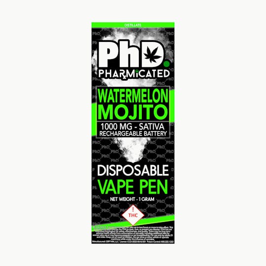 Pharmicated - PhD Disposable Vape Cart - 1000 mg - Watermelon Mojito (S) - 1