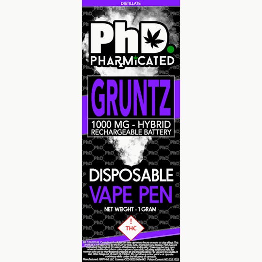 Pharmicated - PhD Disposable Vape Cart - 1000 mg - Gruntz (H) - 1