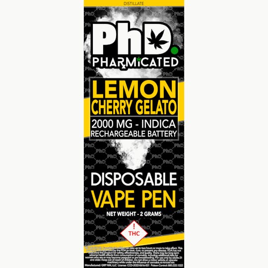 Pharmicated - PhD Disposable Vape Cart - 2000 mg - Lemon Cherry Gelato (I) - 1