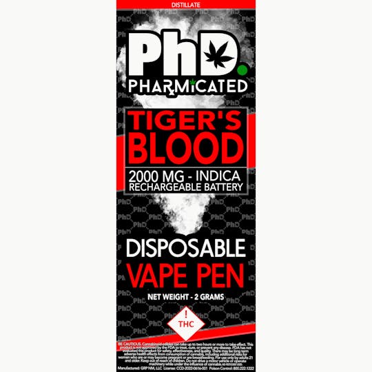 Pharmicated - PhD Disposable Vape Cart - 2000 mg - Tiger's Blood (I) - 1
