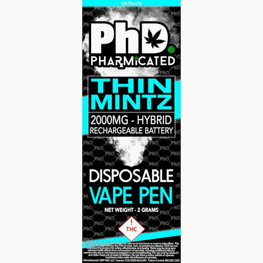 Pharmicated - PhD Disposable Vape Cart- 2000 mg - Thin Mintz (H) - 1