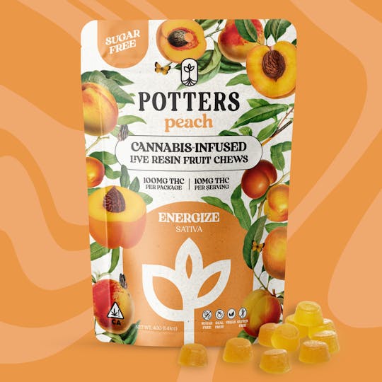 Potters - Peach Sugar-Free Live Fruit Chews | 100mg 10pk - 1