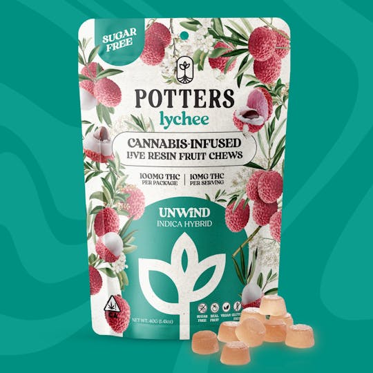 Potters - Lychee Sugar-Free Live Fruit Chews | 100mg 10pk - 1