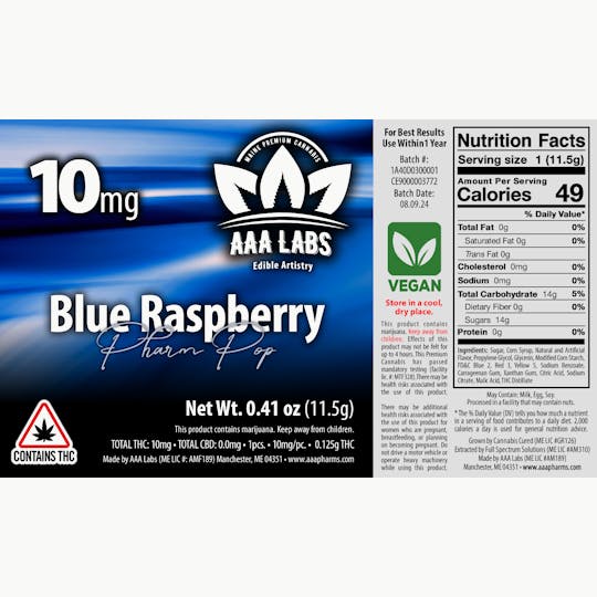 AAA Pharms - Blue Raspberry Pharm Pop - 10mg THC - 1