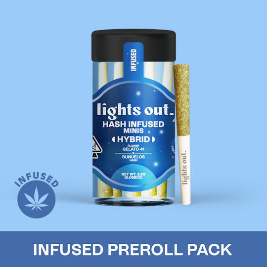 Lights Out - Gelato 41 x Bunuelos (Hybrid) 5pk Hash Infused Preroll 2.5g - 1