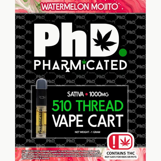 Pharmicated - Pharmicated 510 Thread Vape Cart - 1000 mg - Watermelon Mojito (S) - 1