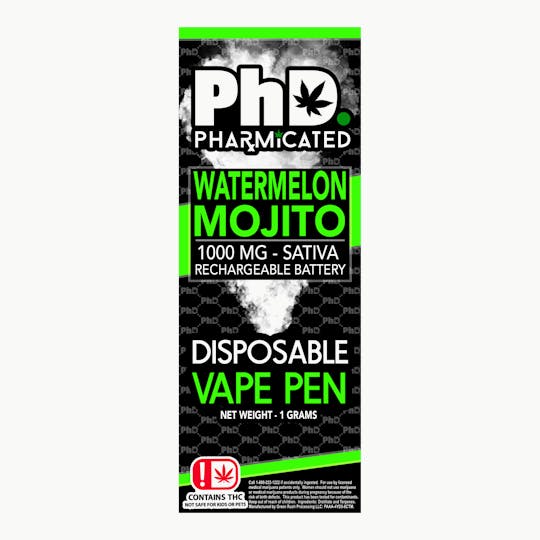Pharmicated - PhD Disposable Vape Cart - 1000 mg - Watermelon Mojito (S) - 1