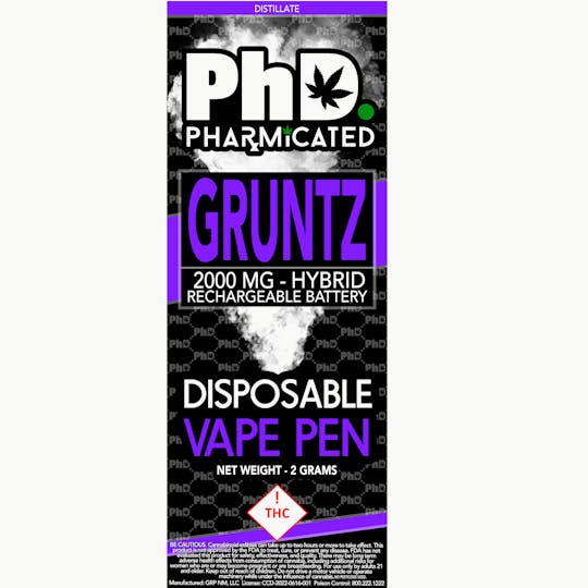 Pharmicated - PhD Disposable Vape Cart - 2000 mg - Gruntz (H) - 1