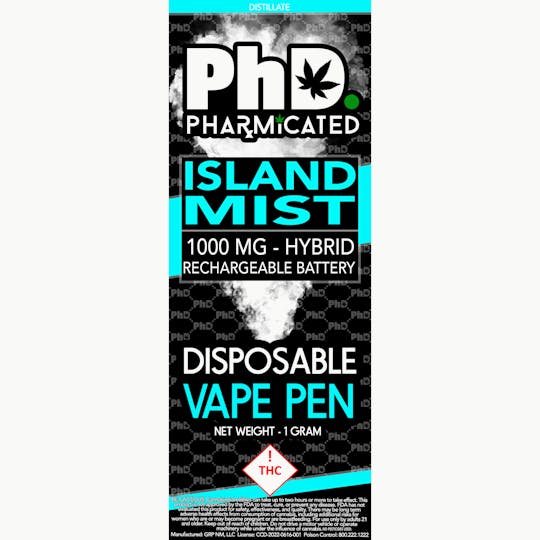 Pharmicated - PhD Disposable Vape Cart - 1000 mg - Island Mist (H) - 1