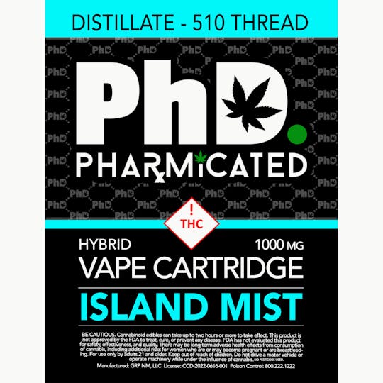 Pharmicated - Pharmicated 510 Thread Vape Cart - 1000 mg - Island Mist (H) - 1