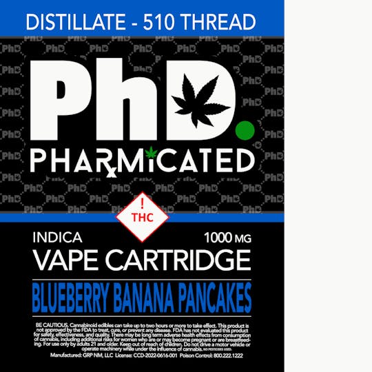 Pharmicated - Pharmicated 510 Thread Vape Cart - 1000 mg - Blueberry Banana Pancakes (I) - 1