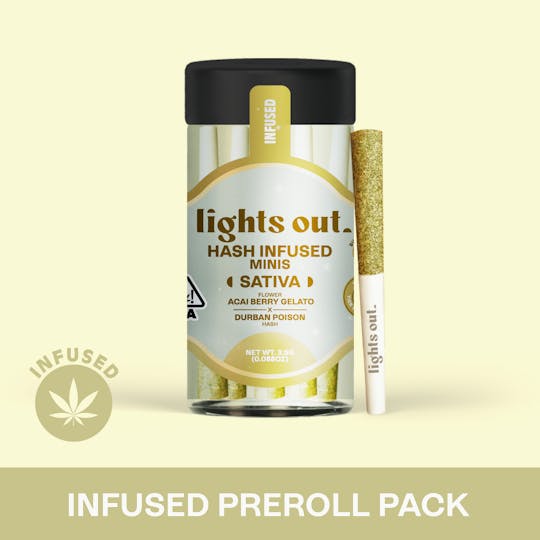Lights Out - Acai Berry Gelato x Durban Poison (Sativa) 5pk Hash Infused Preroll 2.5g - 1
