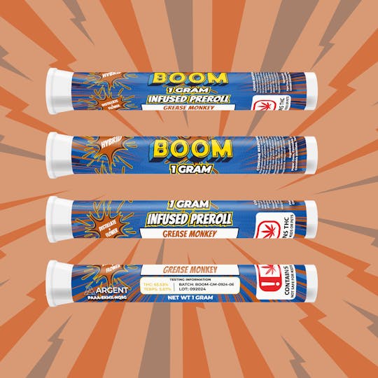 Boom - Grease Monkey - 1 Gram Distillate Infused Prerolls - 1