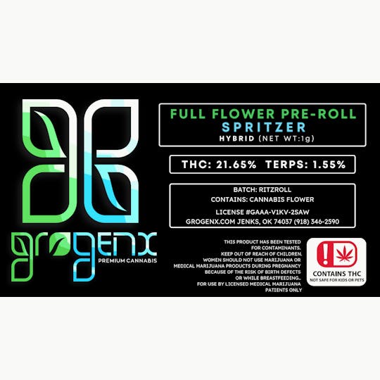 GroGenx - GroGenx - FULL FLOWER PRE-ROLL - SPRITZER (1g) - 1