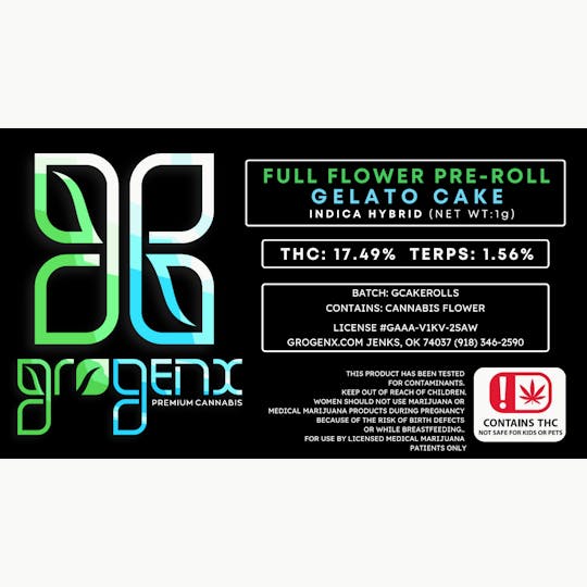 GroGenx - GroGenx - FULL FLOWER PRE-ROLL - GELATO CAKE (1g) - 1