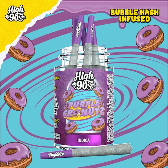 HIGH 90s - Purple Cronutz - 0.5g High Fives Bubble Hash Infused Pre-Rolls 5 Pack - 1