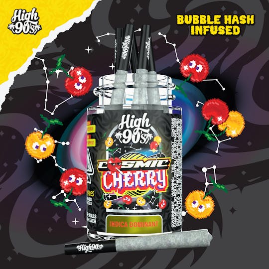 HIGH 90s - Cosmic Cherry - 0.5g High Fives Bubble Hash Infused Pre-Rolls 5 Pack - 1