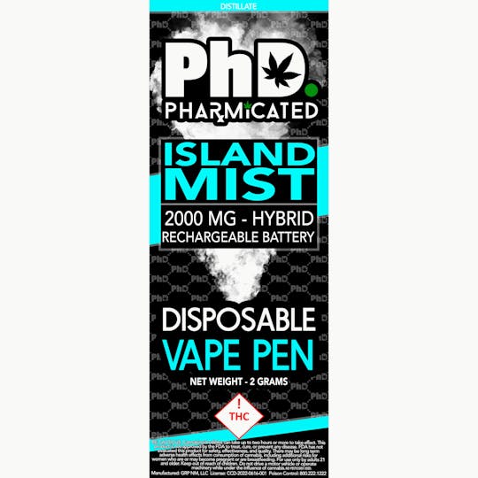 Pharmicated - PhD Disposable Vape Cart - 2000 mg - Island Mist (H) - 1