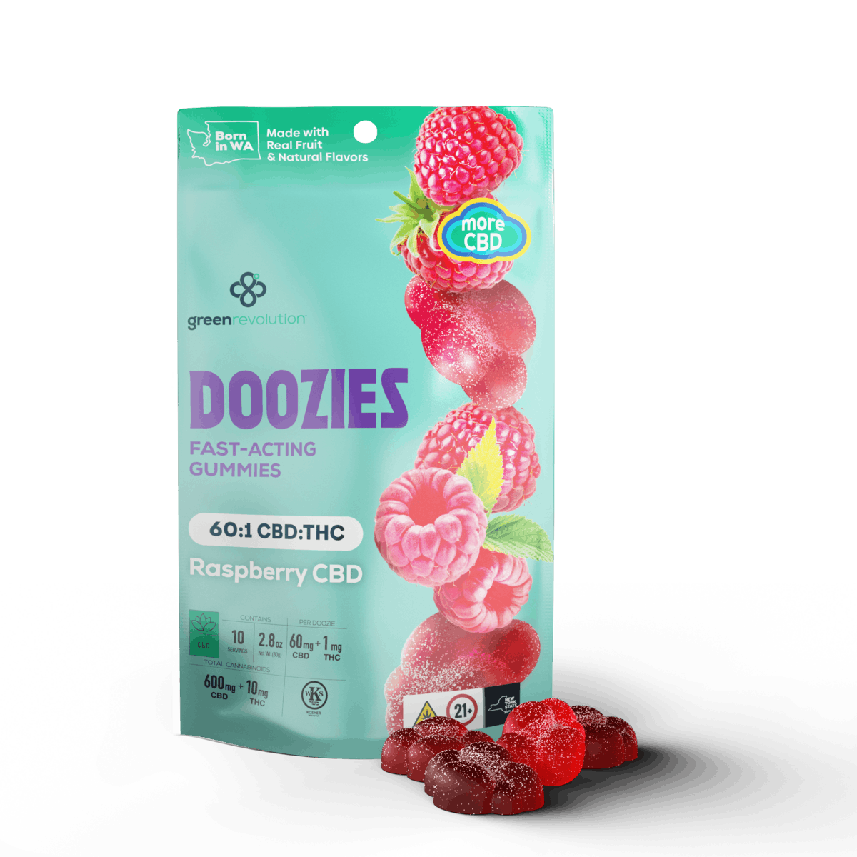 Green Revolution - Doozies | 60:1 Raspberry CBD Gummies [10pk] - 1